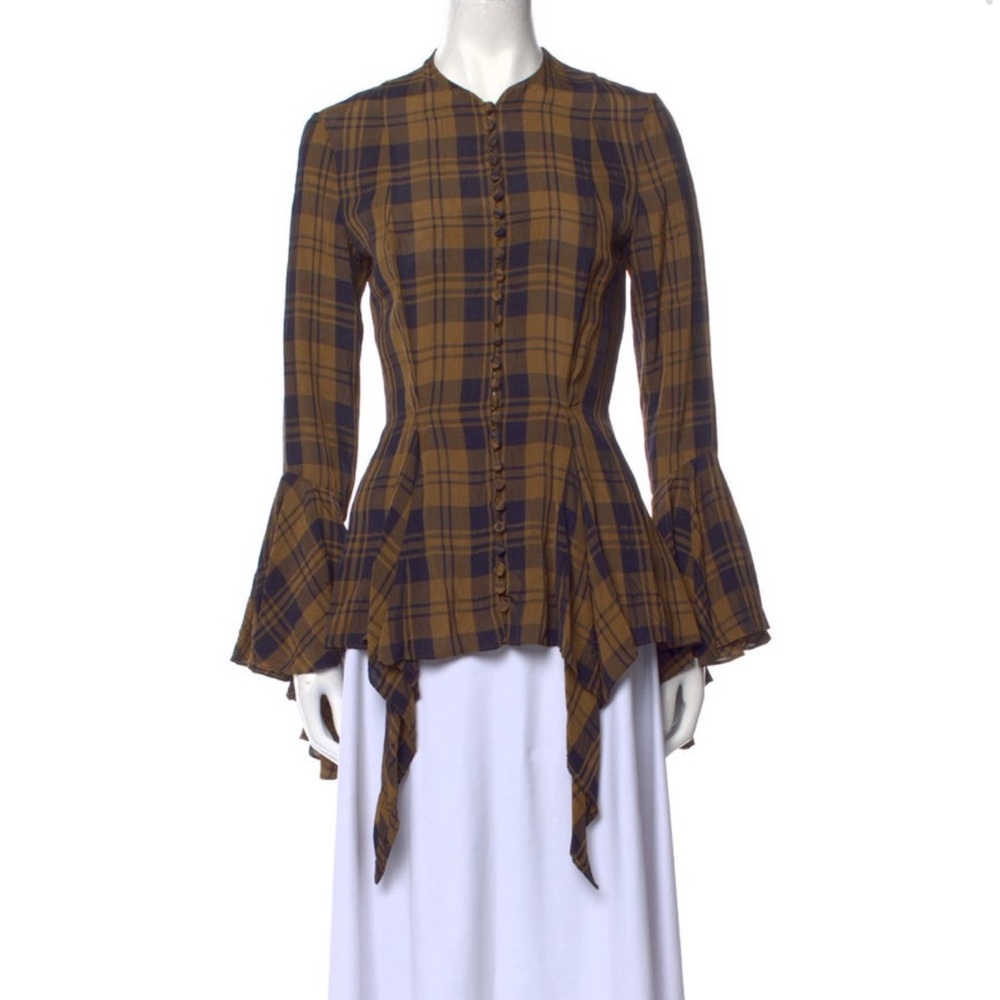 KHAITE - Plaid Print V-neck top.